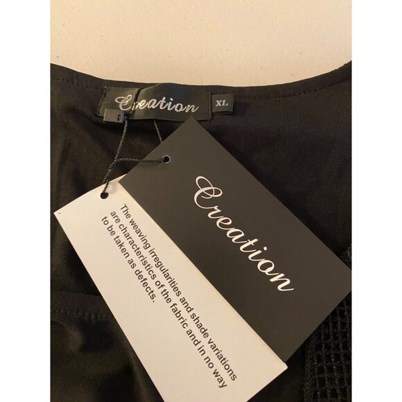 Black Open Front Layered Mesh Cardigan With 3/4 Sleeves By Creation Size XL - Picture 3 of 11